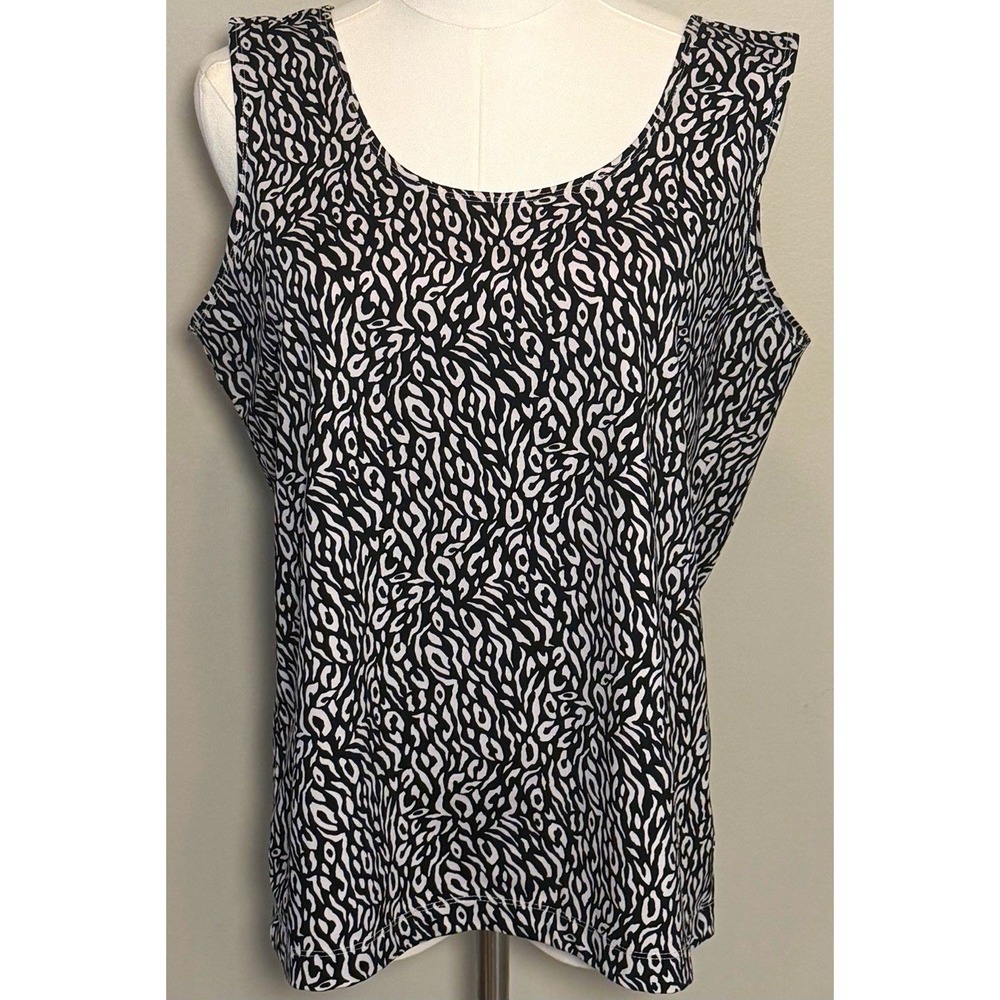 Chico's Black & White Animal Print Scoop Neck Pleated Knit Tank Top Women 2